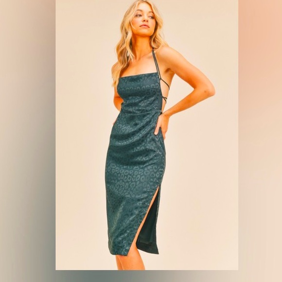 Slinky satin teal print dress - Picture 1 of 4